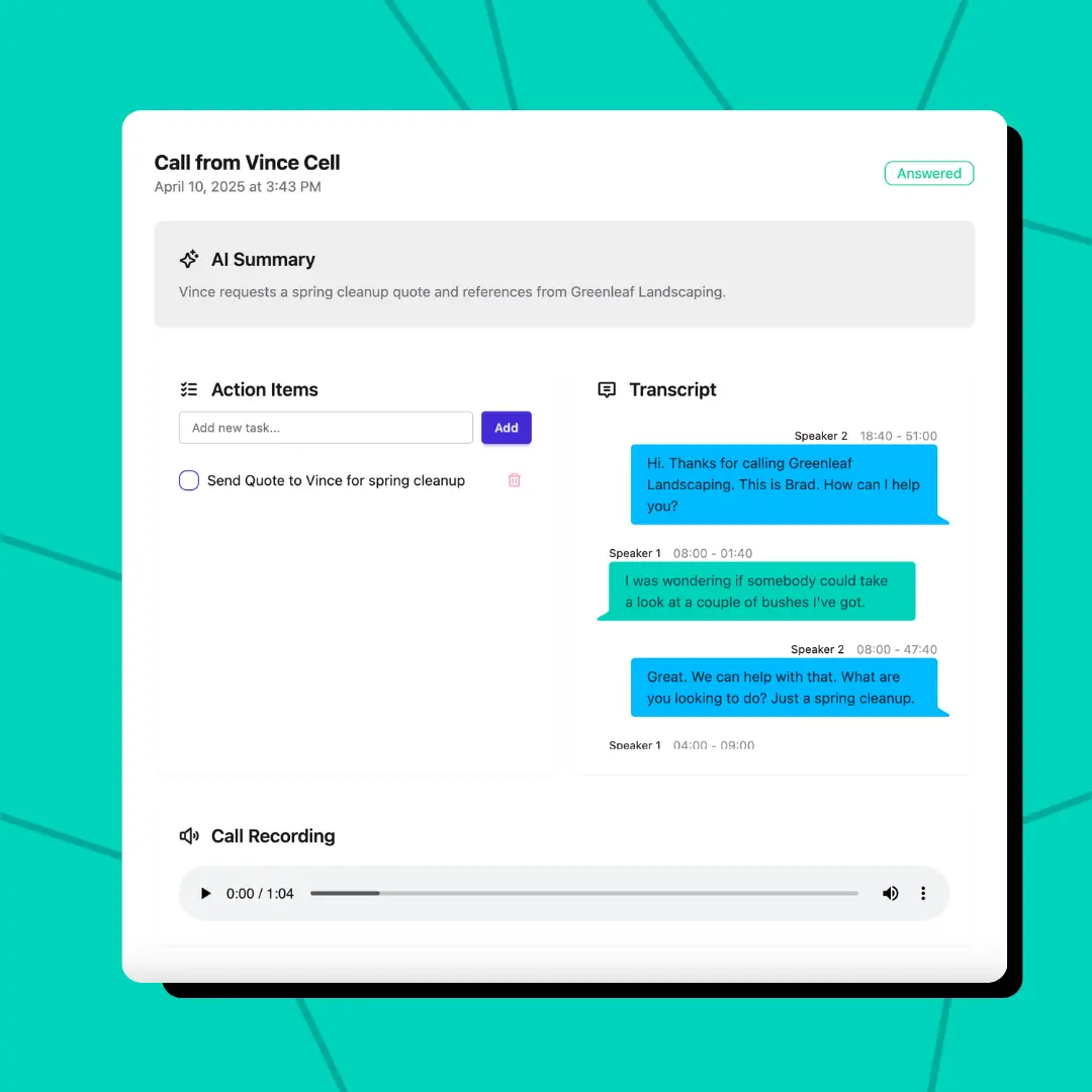 AI Call Summary and Transcript Visual